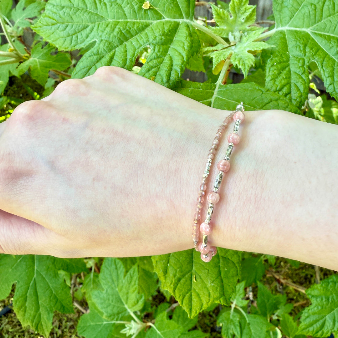 Pink Rhodochrosite Double Bracelet
