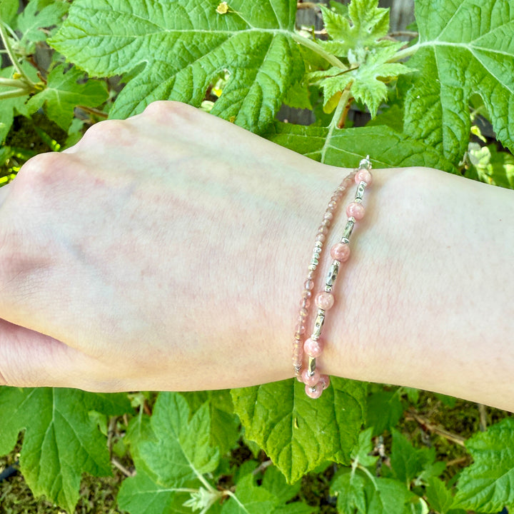 Pink Rhodochrosite Double Bracelet