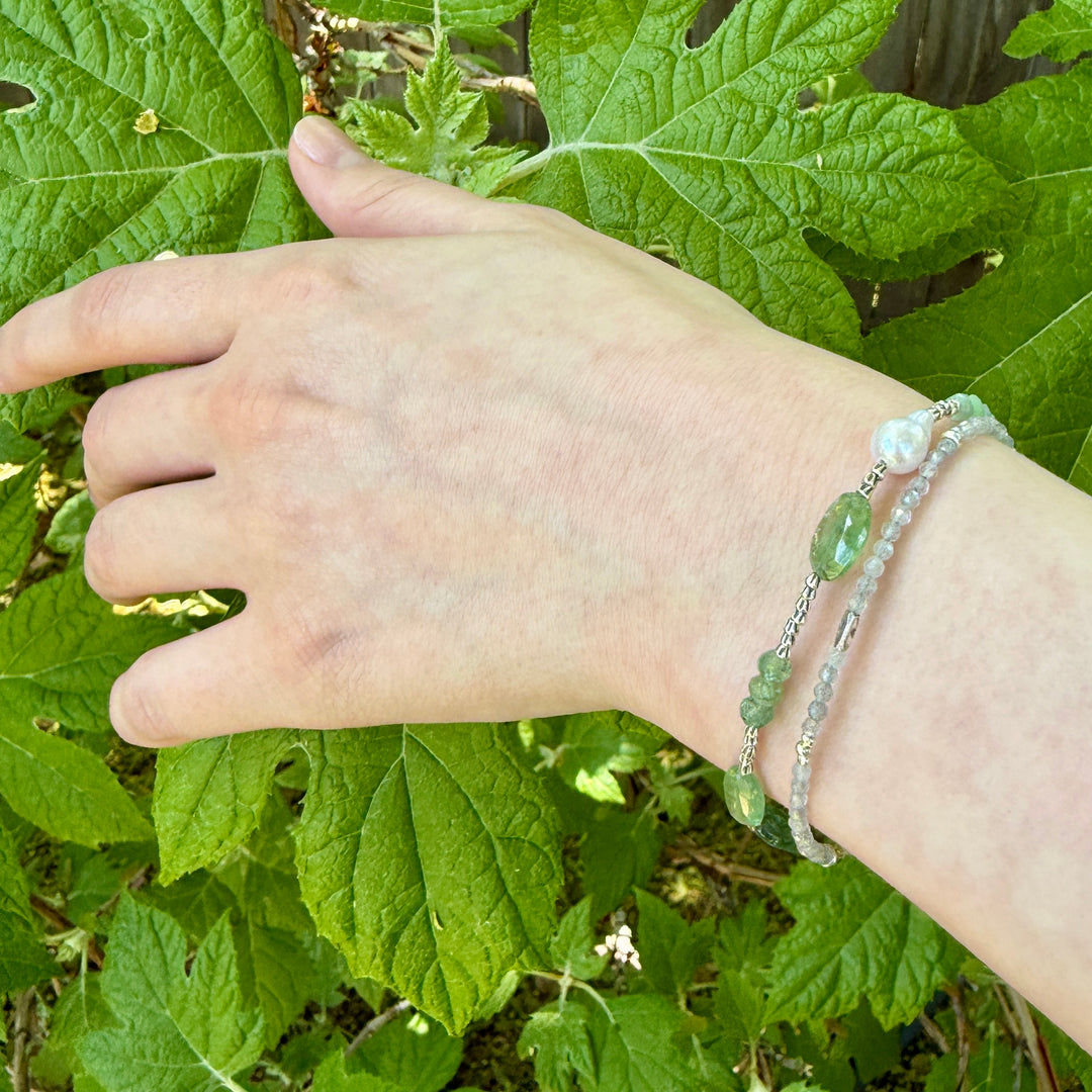 Kyanite and Pearl Double Bracelet