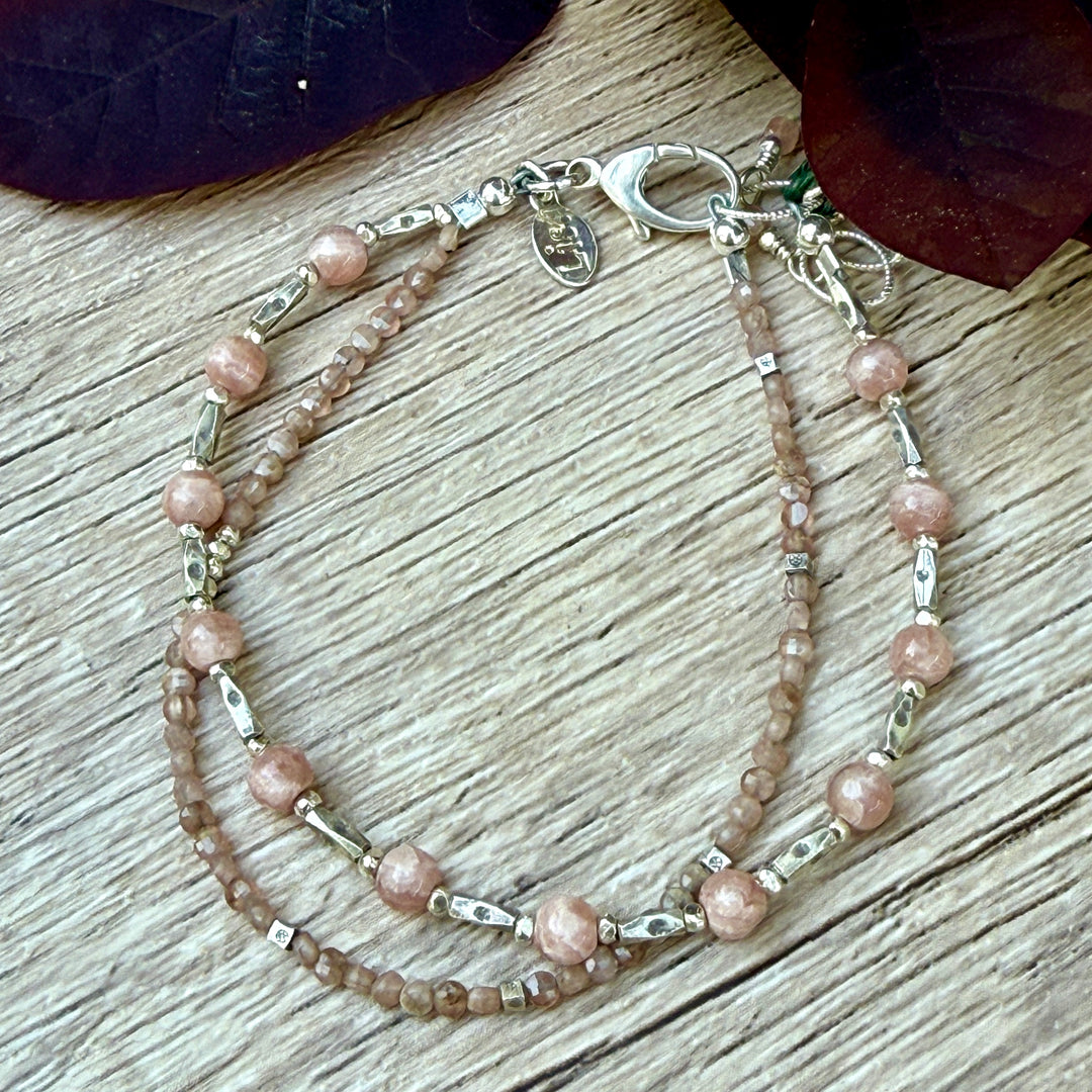Pink Rhodochrosite Double Bracelet