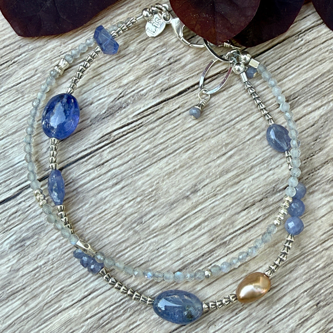 Tanzanite and Pearl Double Bracelet