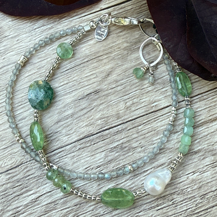 Kyanite and Pearl Double Bracelet