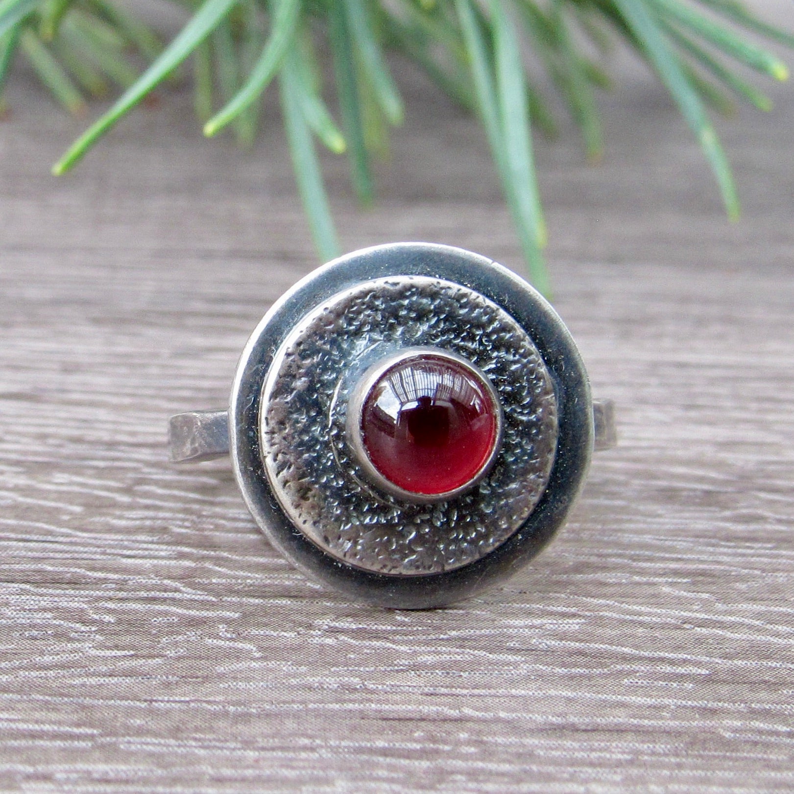 Circular Red Garnet Ring