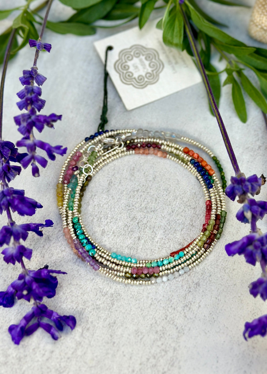 Long Gemstone Wrap Necklace
