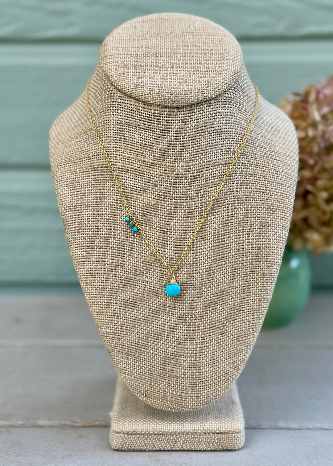 Golden Turquoise Drop Necklace