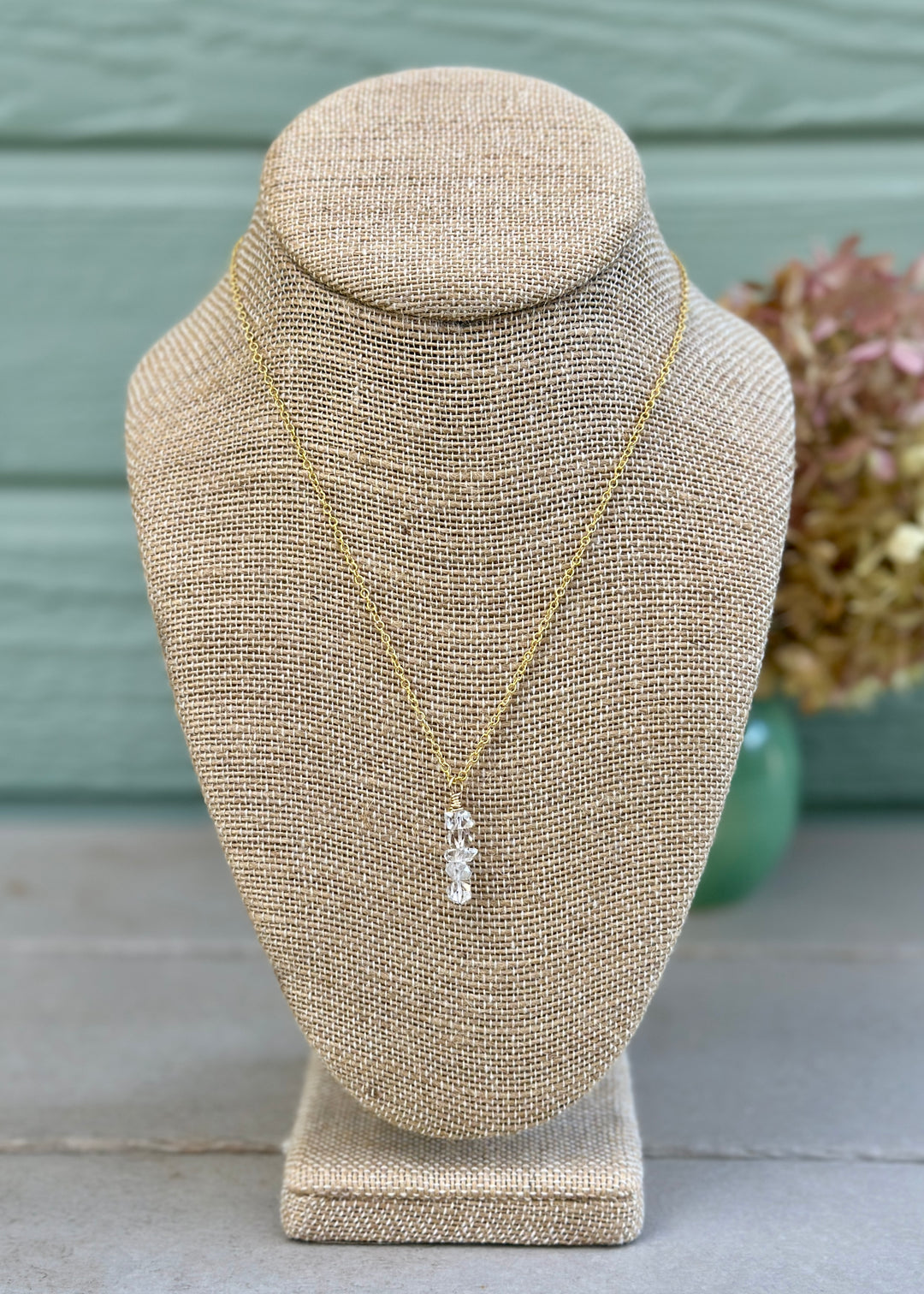 Golden Herkimer Diamond Drop Necklace
