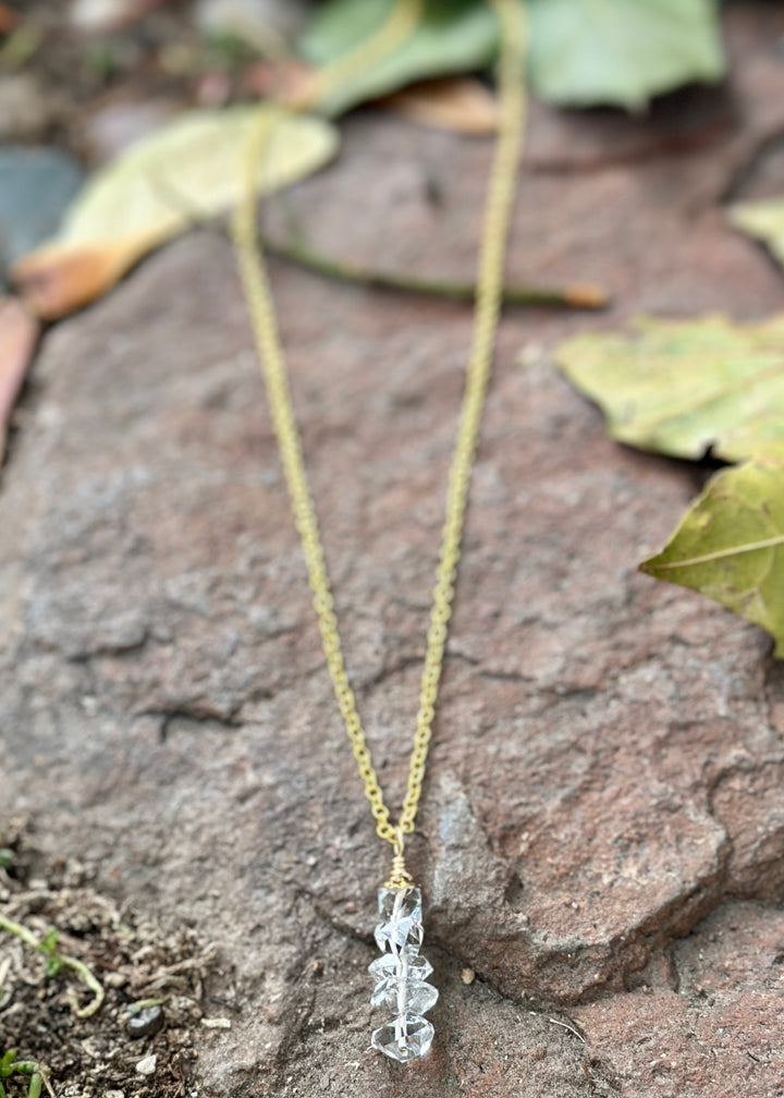 Golden Herkimer Diamond Drop Necklace