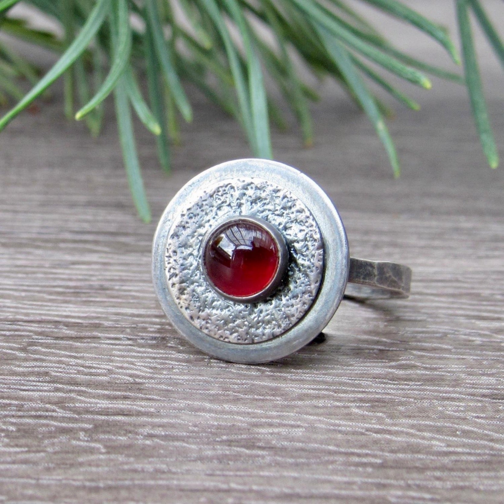 Circular Red Garnet Ring