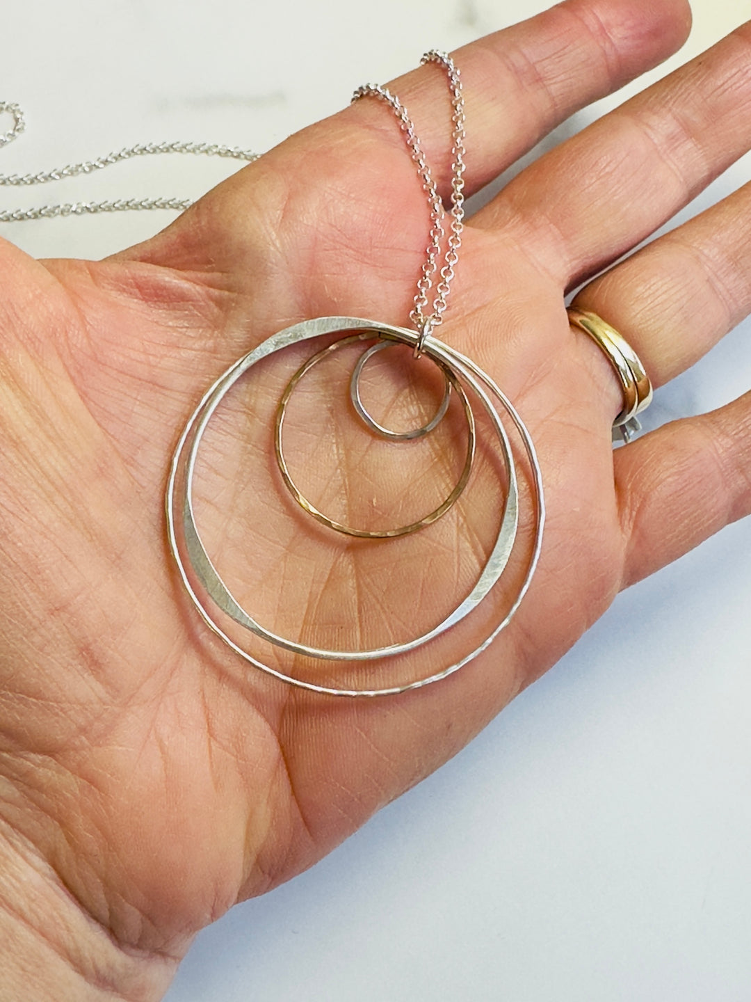 Gold in Silver Circles Necklace