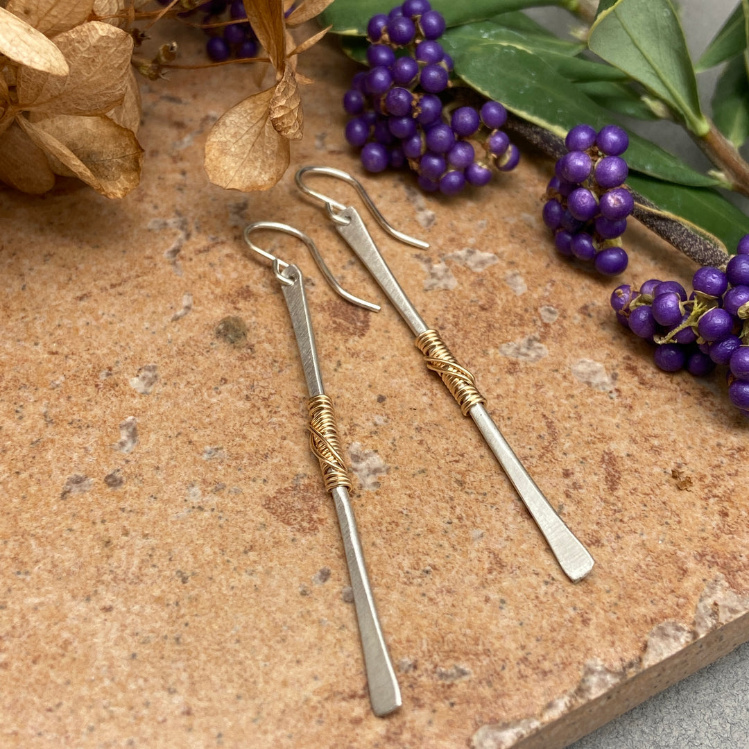 Gold Wrapped Stick Earrings