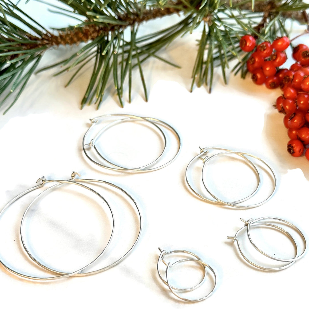 Delicate Silver Hoop Earrings in Multiple Sizes