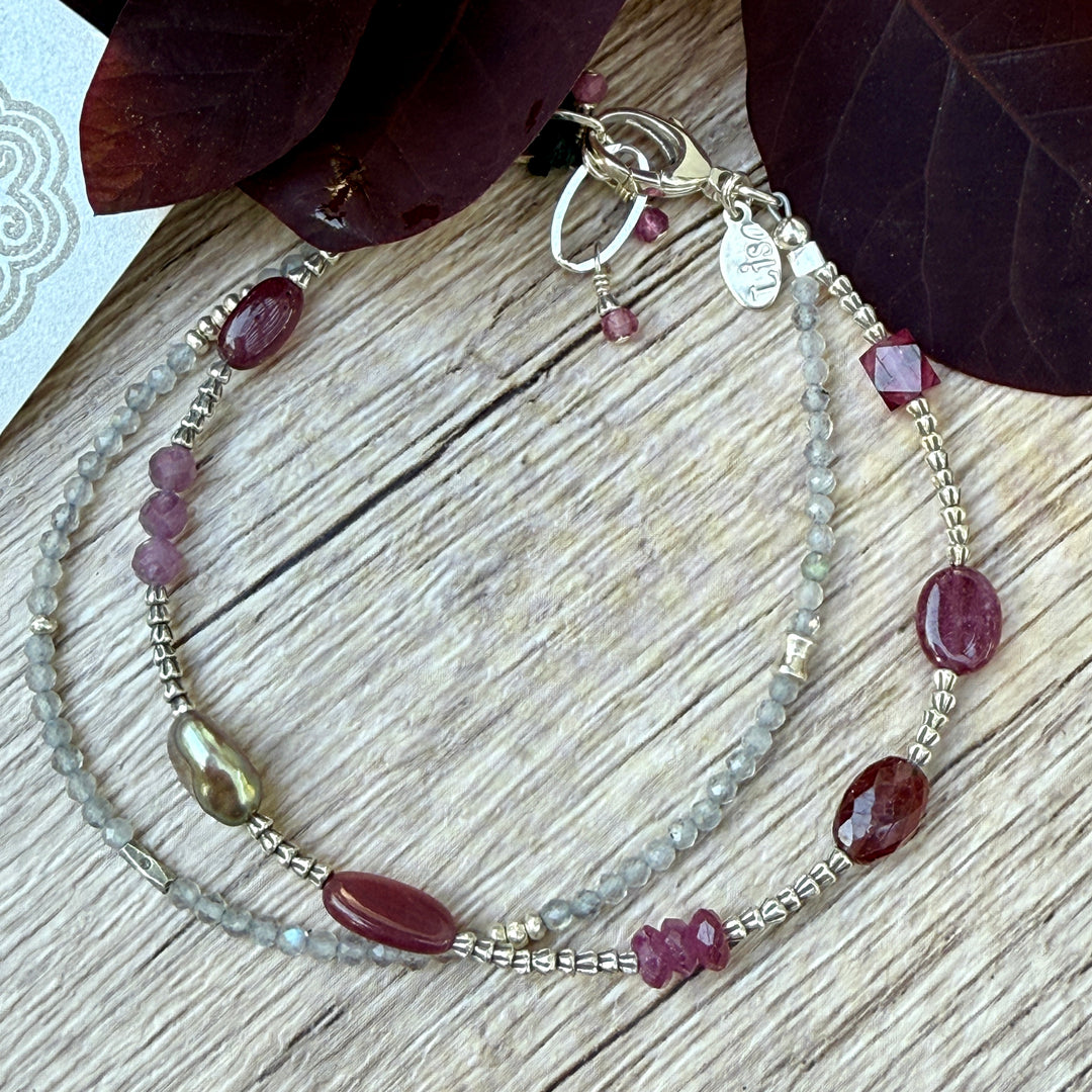 Pinks and Pearl Double Bracelet