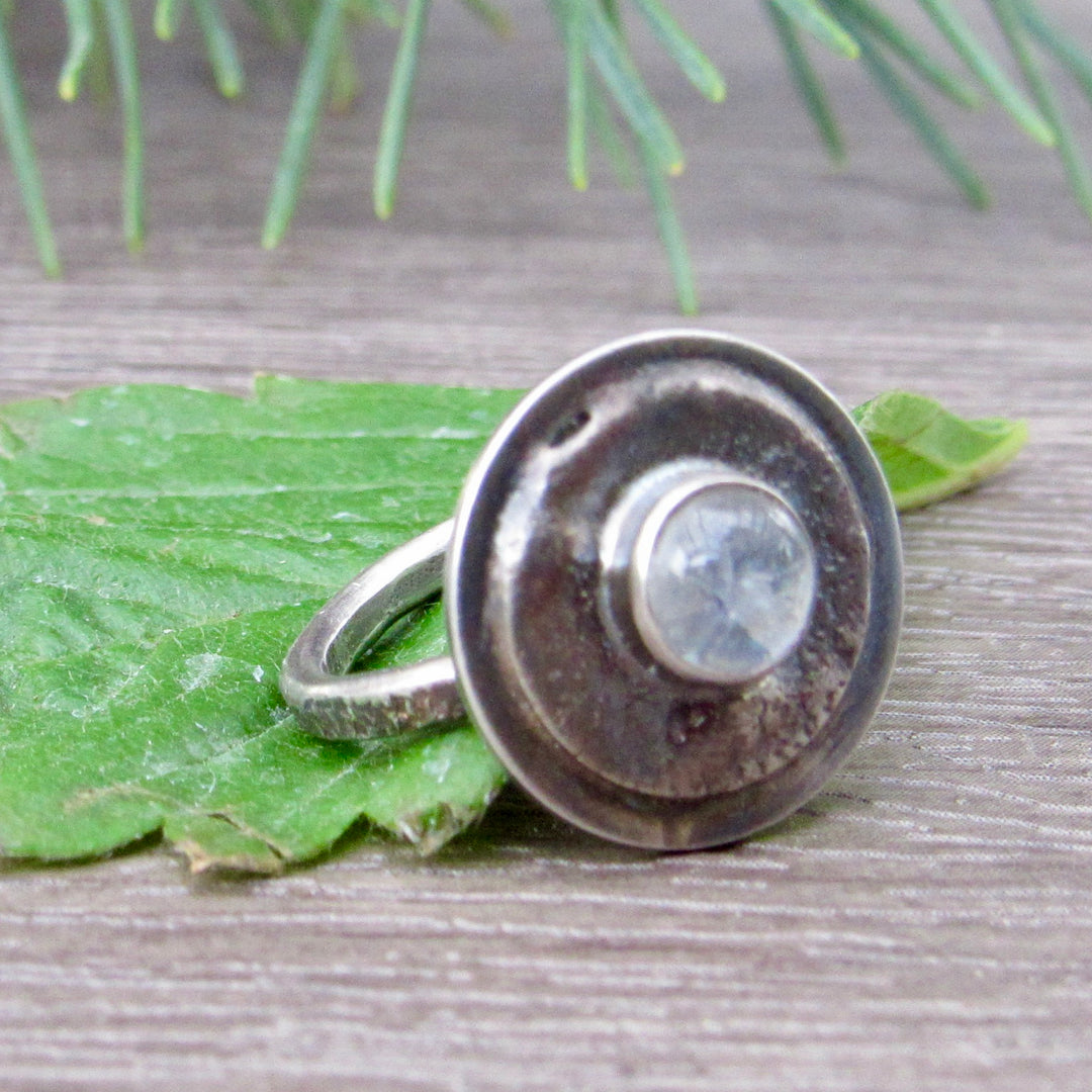 Circular Rainbow Moonstone Ring