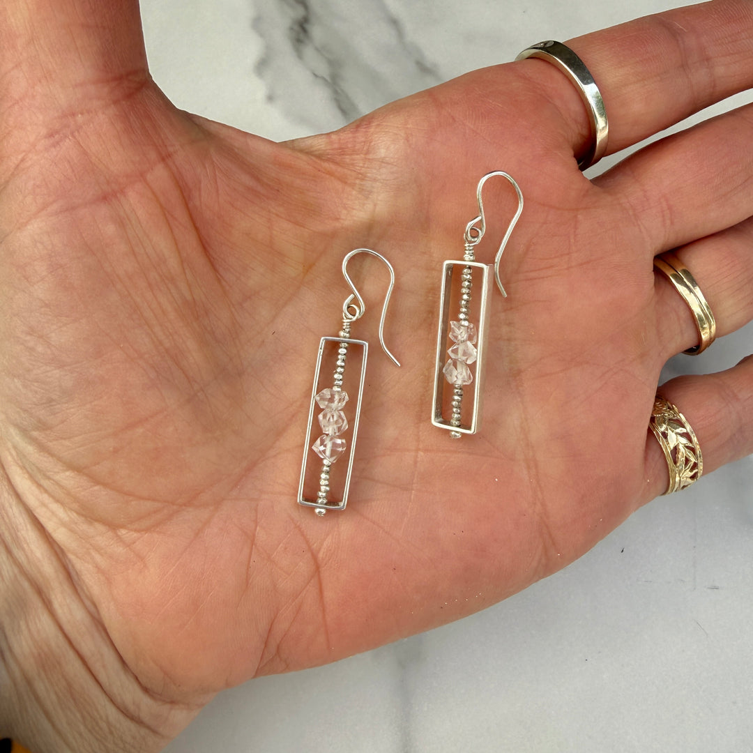 Herkimer Diamond Long Rectangle Earrings