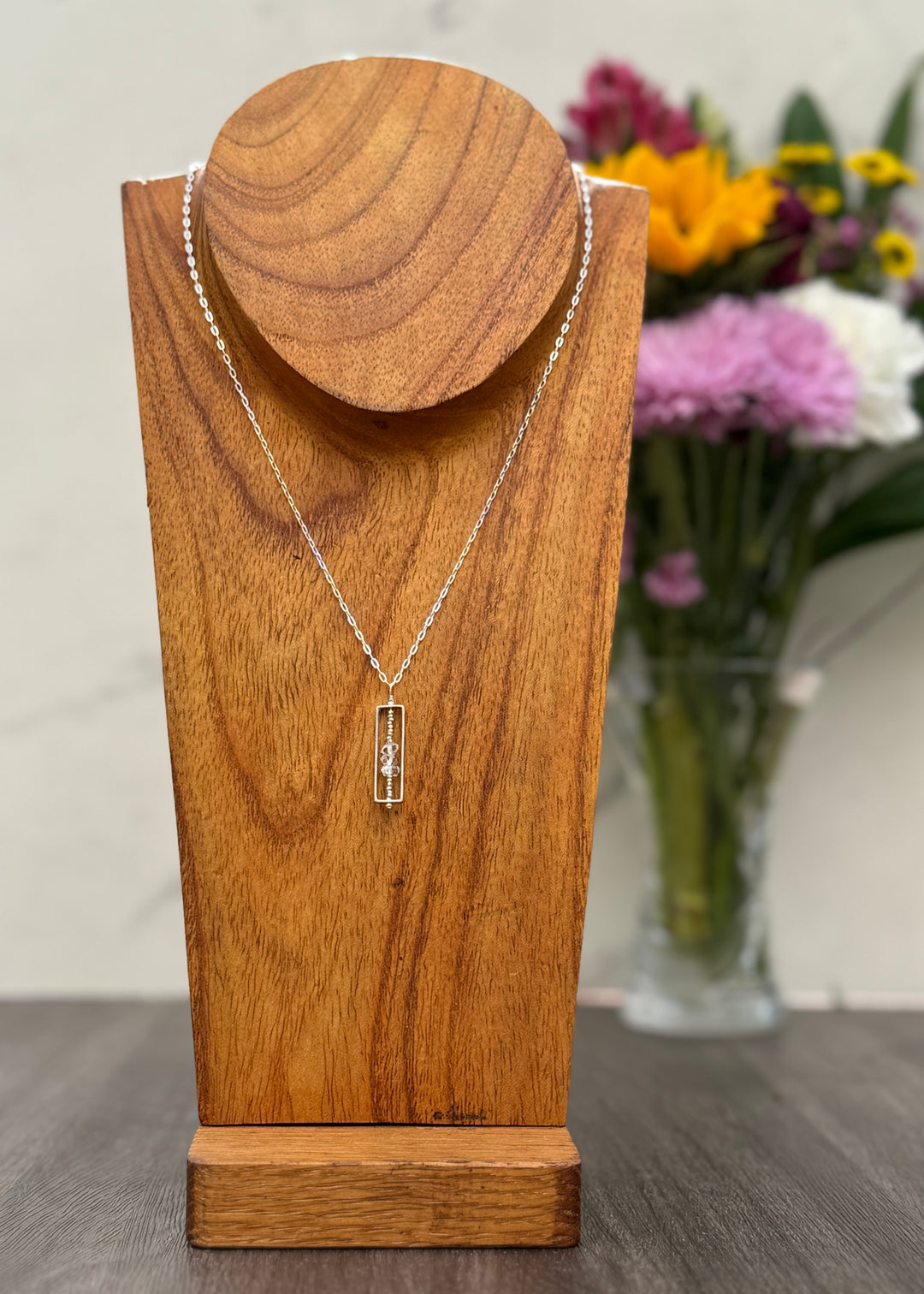 Herkimer Diamond Small Rectangle Necklace