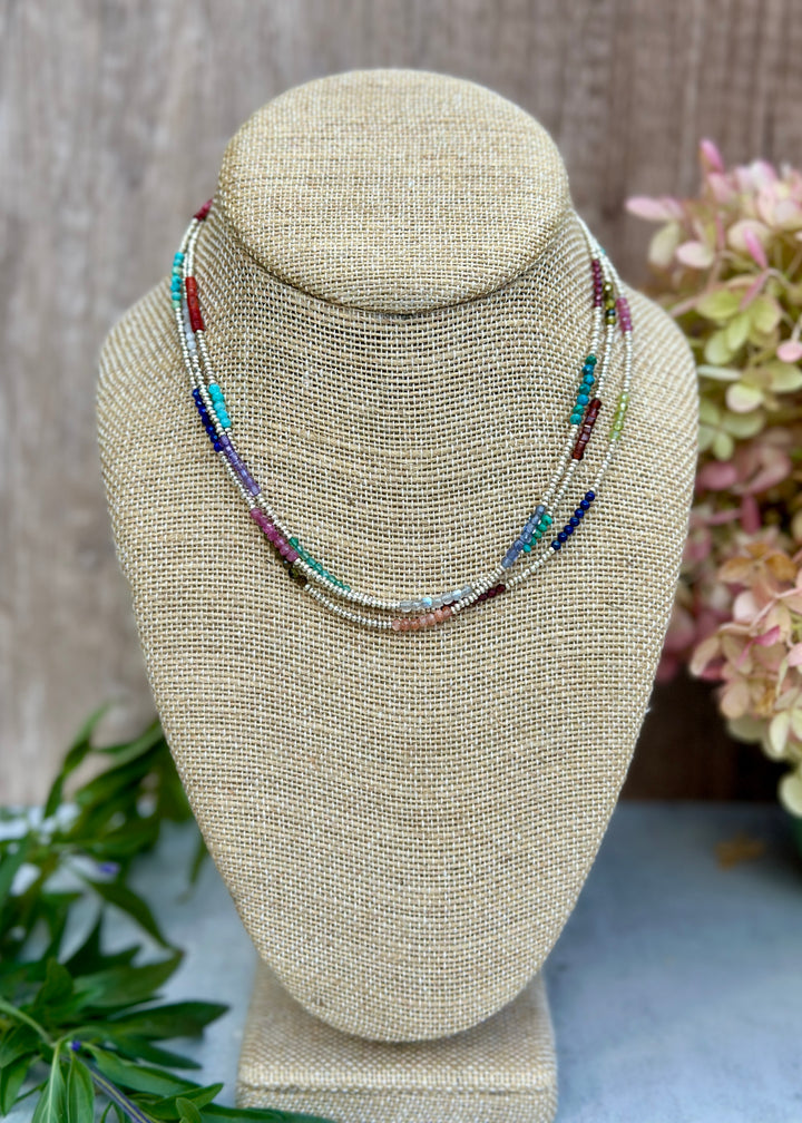 Long Gemstone Wrap Necklace