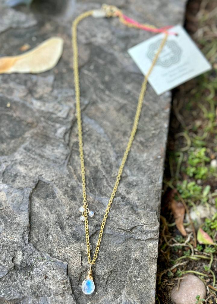 Golden Moonstone Drop Necklace