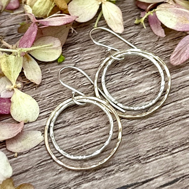 Silver in Gold Circle Earrings