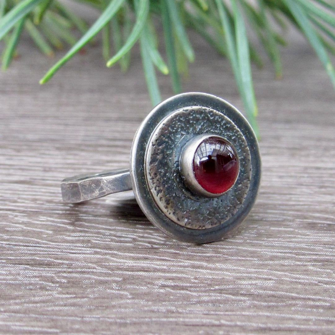 Circular Red Garnet Ring