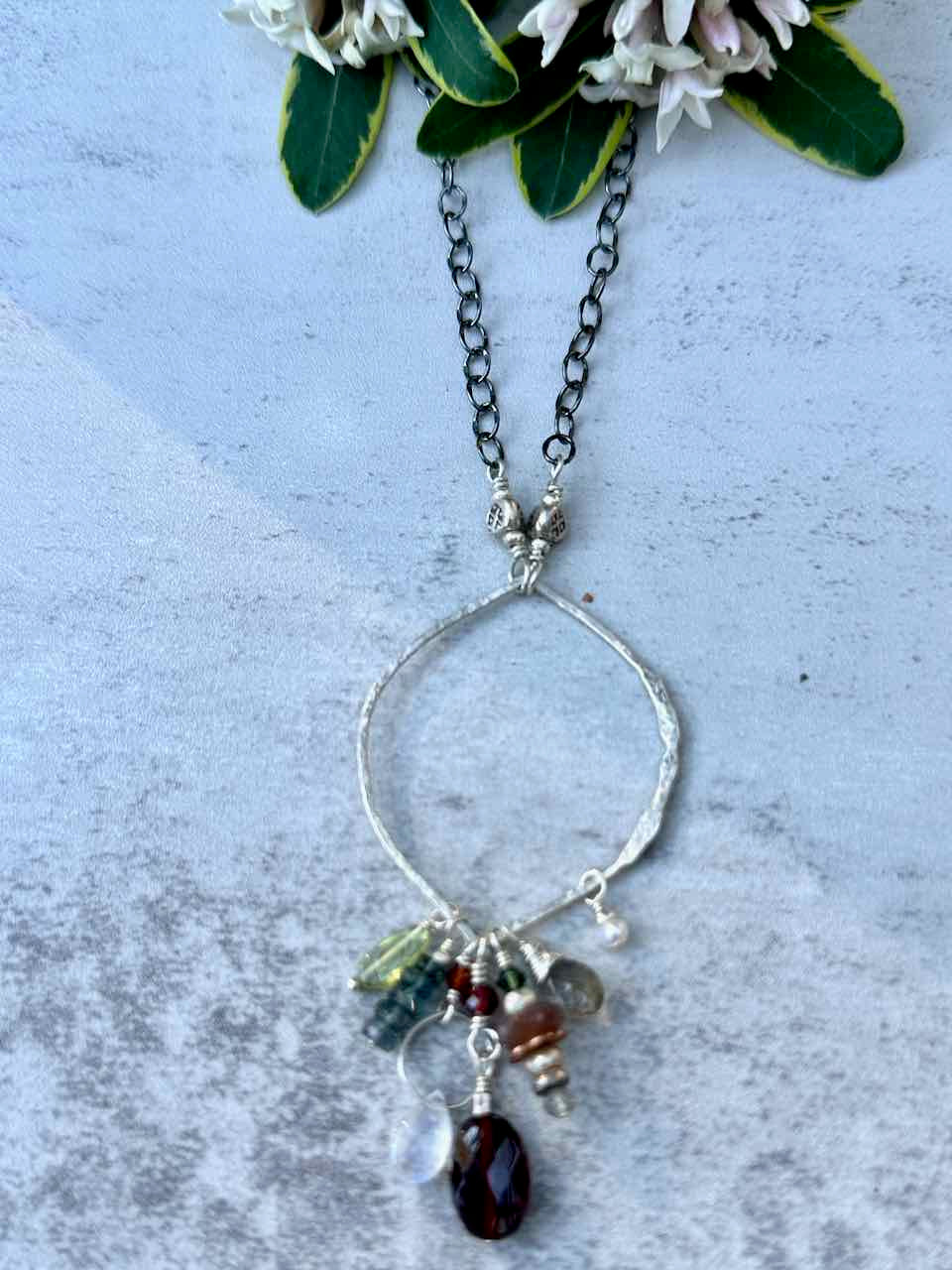 Marquis Gemstone Cluster Necklace
