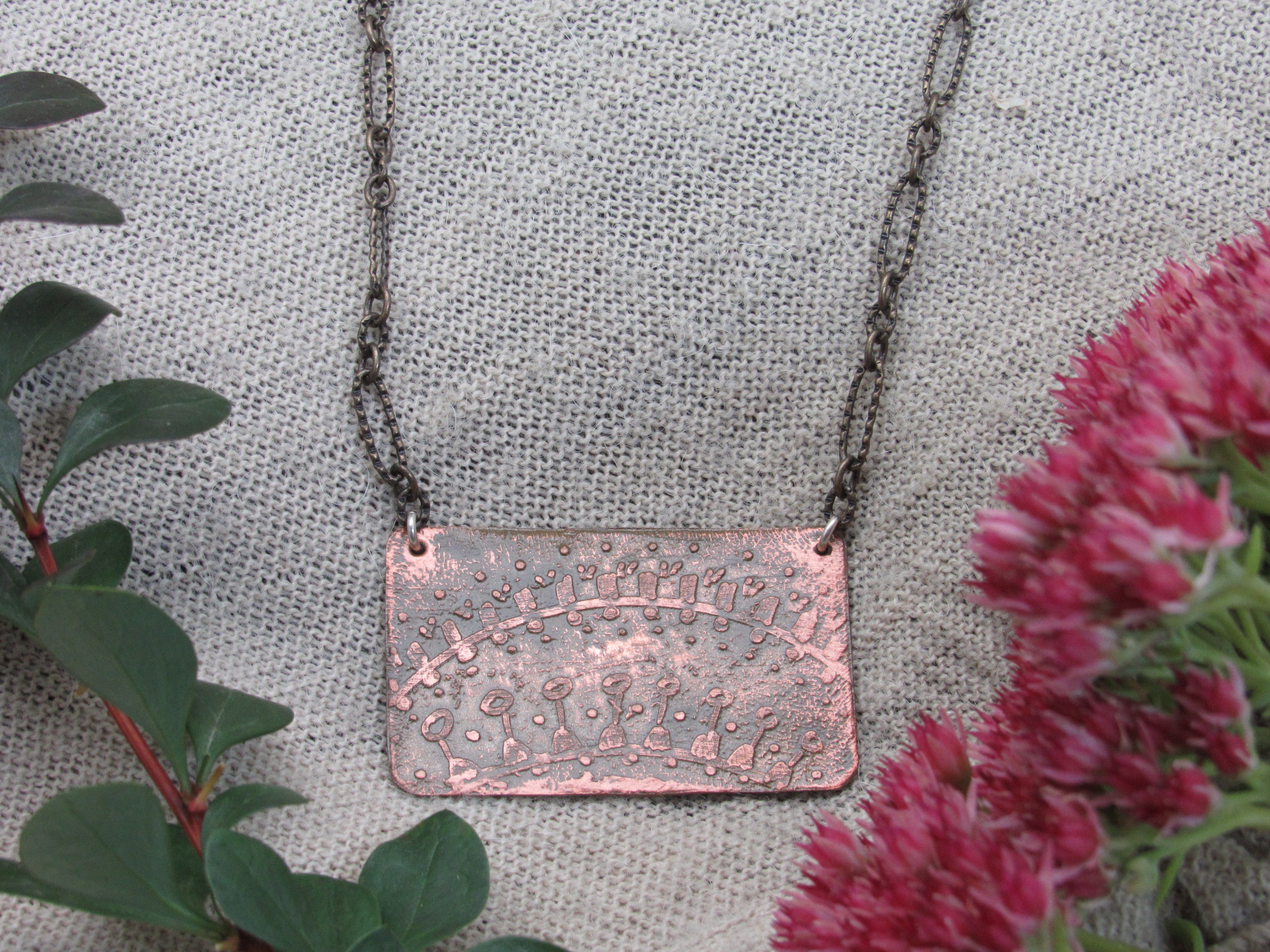 Etched Copper Rectangle Necklace